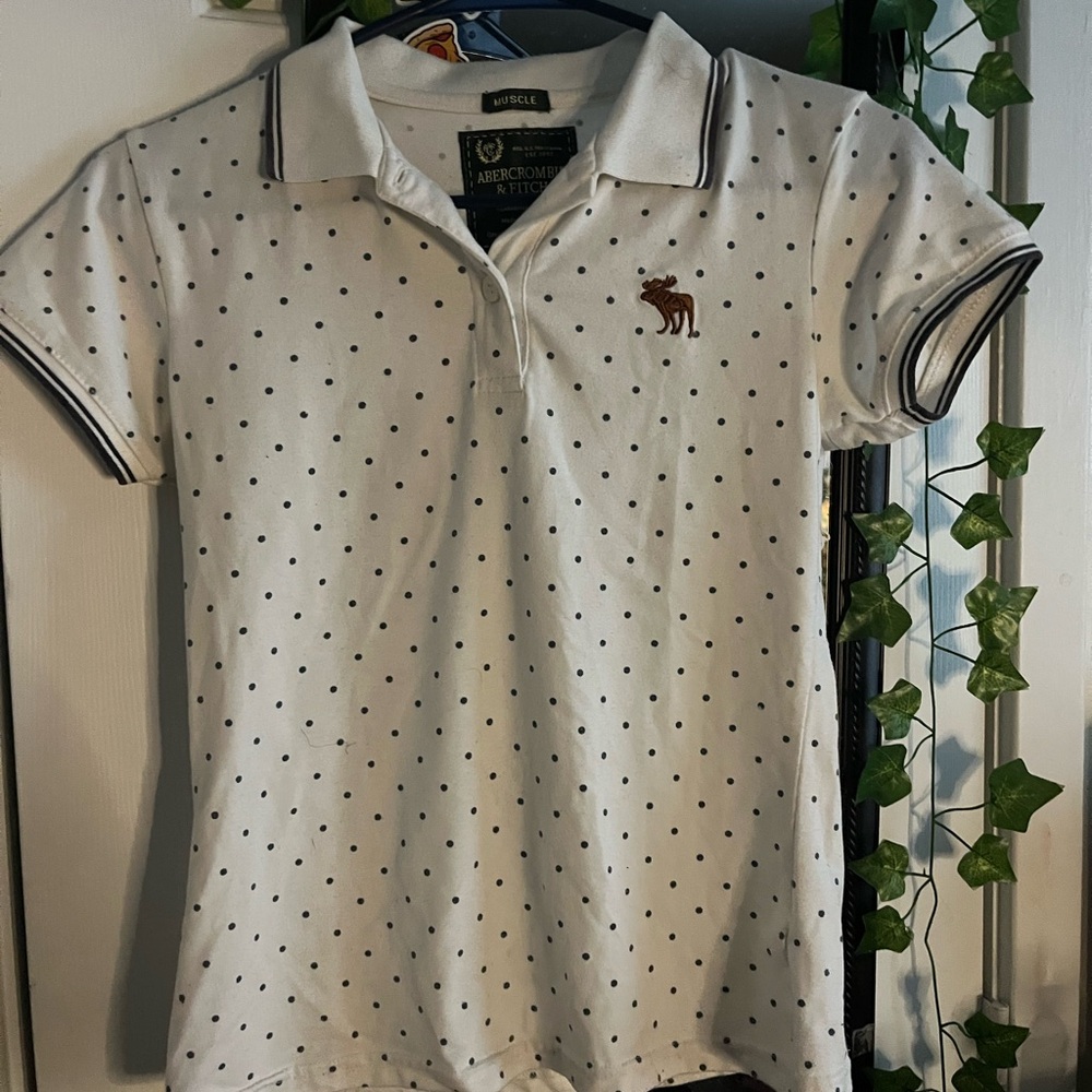Abercrombie & Fitch White Polo with Black Dots